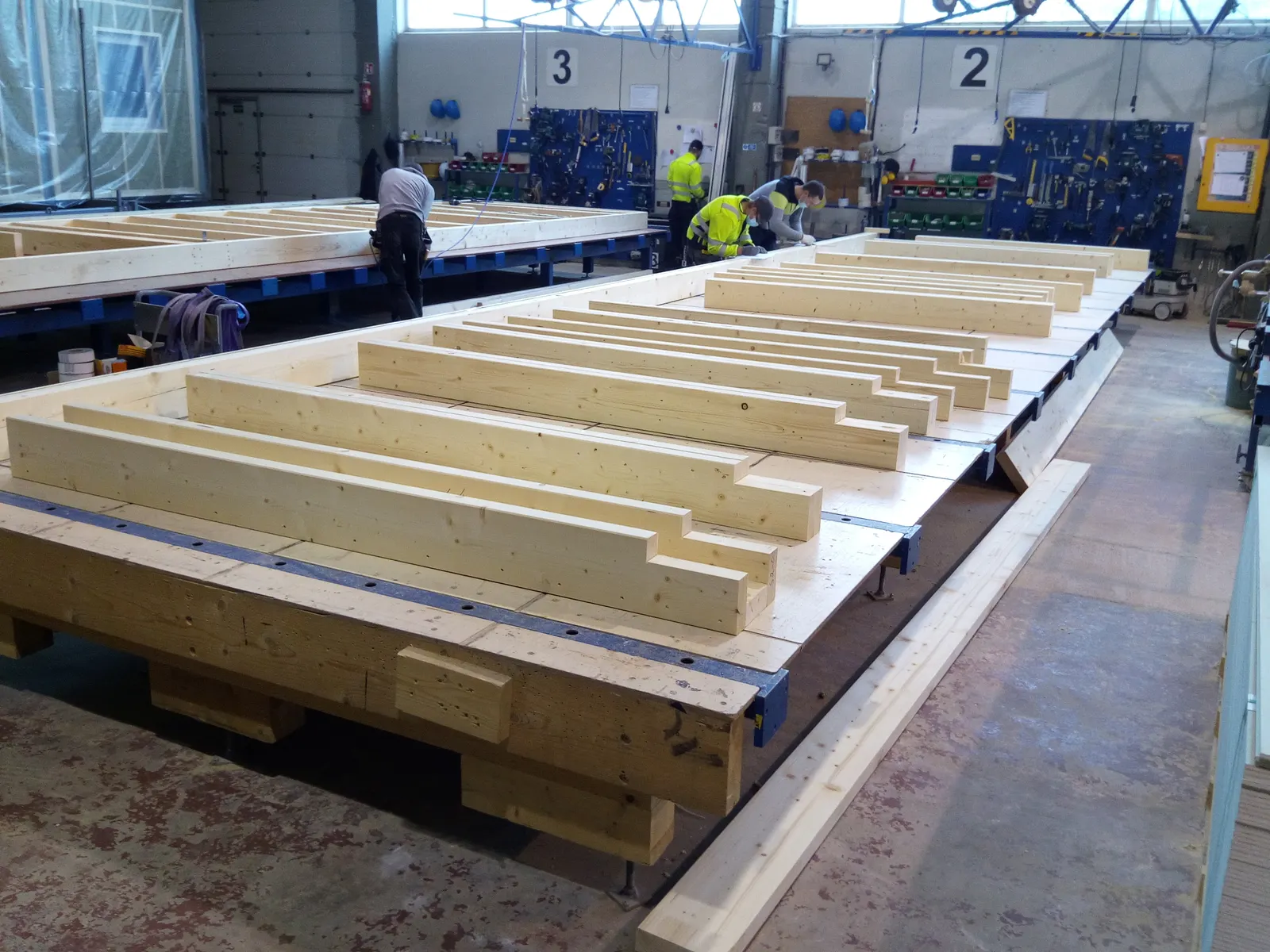 Wall frames on the assembly tables
